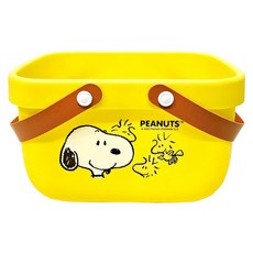 PEANUTS 史努比 雙耳提籃/皮革手提收納籃/浴室提籃, 黃色