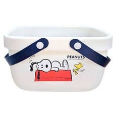 PEANUTS 史努比 雙耳提籃/皮革手提收納籃/浴室提籃, 白色