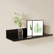 費歐家 太空鋁牆上床頭置物架, 黑色, 1層