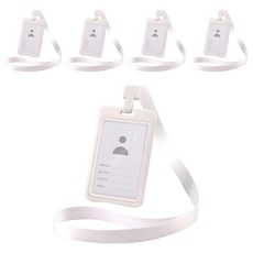 Glowus 名牌識別證卡套 直式 + 掛繩組, 5套, 白色