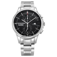 ROMANSON De Arbon Sleek 計時碼錶銀色錶盤金屬腕錶 RWCAHM5A0900WH + 購物袋