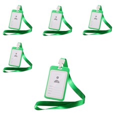 Glowus 名牌識別證卡套 直式 + 掛繩組, 5套, 綠色