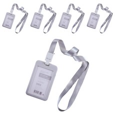 Glowus 名牌識別證卡套 直式 + 掛繩組, 5套, 灰色