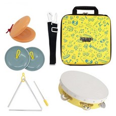 samick 三益樂器 節奏樂器組 NSR-E32 鈴鼓 + 三角鐵 + 響板 + 鑼 + 收納盒, 黃色, 1組