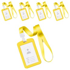 Glowus 名牌識別證卡套 直式 + 掛繩組, 5套, 黃色