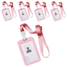 Glowus 名牌識別證卡套 直式 + 掛繩組, 5套, 粉紅色