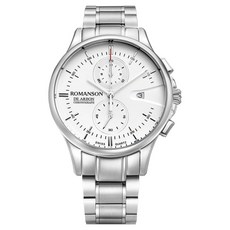 ROMANSON De Arbon Sleek 計時碼錶 銀色錶盤 金屬手錶 RWCAHM5A0900WH + 購物袋