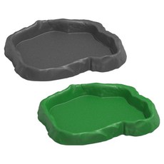 레몽크리프 소동물 도마뱀 스톤포드 먹이그릇 소 2종 세트, 그레이, 그린, 1세트