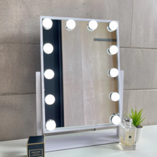 好萊塢LED化妝鏡 12燈 插電款, 優雅白