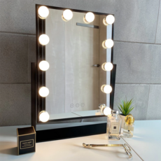 好萊塢LED化妝鏡 12燈 插電款, 時尚黑