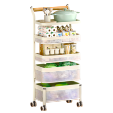 KOLKO 旋轉收納置物推車 A0270-2, 奶油色, 5層