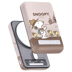 PEANUTS 史努比 晶磁系列 支架磁吸無線充行動電源 10000mAh, PSN-143, 露營 棕色