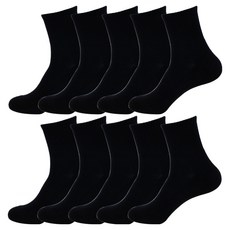 男用100%韓國製造中筒雙層底緩震運動襪, 黑色, 10套