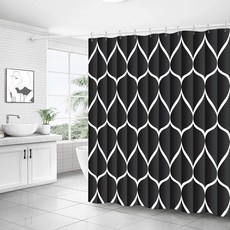 AHOYE 輕奢波紋加厚防水速乾浴簾, 黑色, 1個