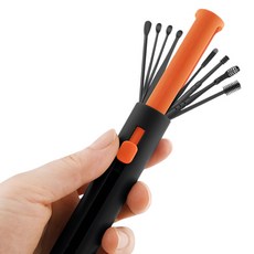 蕉蕉購物 不鏽鋼挖耳棒8件組 黑色推拉筒設計, 多功能清潔,方便攜帶, 1組