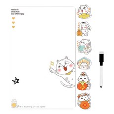 노르노르 냉장고 자석 메모 알림 화이트보드 + 펜 세트 고양이, 테두리 없음