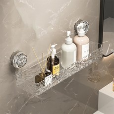 byjoyyou 吸盤系列 透明波紋浴室瓶罐收納架 四方款, 1個, 透明白