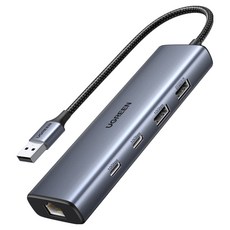 UGREEN 綠聯 USB3.2 10Gbps 2C 2A USB多功能集線器 Gigabit乙太網路卡, 1個, 灰色