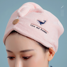 Reddot 紅點生活 韓系加厚超吸水速乾髮帽包巾, 粉色鯨魚, 2條