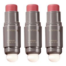 MINSHZEE 茗希芝 雙頭設計腮紅棒 自然服貼 易暈染 腮紅膏, 蜜桃糯米, 3件
