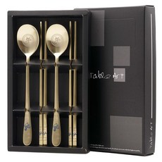 TABLE Art. 十二生肖馬年夫妻湯匙筷子組, 1套, 湯匙 2p + 筷子 2p, 鈦金色