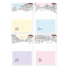 misoro 1000 Happy Village 信紙 4種 x 2p 套組 2435, 藍色, 粉紅色, 黃色, 紫色, 1套