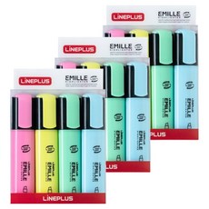 Lineplus Emil 橢圓形螢光筆 4色組, 粉紅色, 黃色, 綠色, 藍色, 3套
