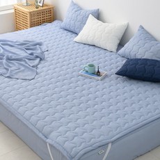 아이닉스 써니 시어서커 항균 탈취 고정밴딩 패밀리 침대패드, 블루그레이