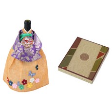 happytool 宮廷韓服花與蝴蝶裙紅酒瓶套 + 禮物包裝盒, 1套, 橘色花與蝴蝶裙