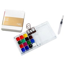 Quantum 迷你便攜式調色盤繪圖 15色調色盤 + 繪圖筆記本 + 水彩筆 + 夾子套組, 15格, 1套