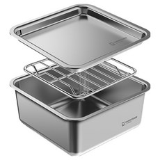 WAGENSTEIGER 無研磨劑不鏽鋼304方形密封罐 + 蓋子 + 網架組 低款 450ml, 1套, 蓋子 + 網架 + 密封罐