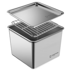WAGENSTEIGER 無研磨劑304不鏽鋼方形保鮮盒 + 蓋子 + 網架組 加深型 2200ml, 1套, 蓋子 + 網架 + 儲物罐