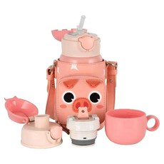 BEDDYBEAR 杯具熊 熊抱兒童保溫水壺 316不銹鋼, 粉色小豬, 530ml, 1個