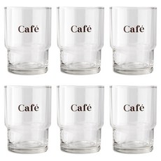 라운드앤플랫 로코리빙 레터링 카페 스태킹 유리컵 250ml, 6개