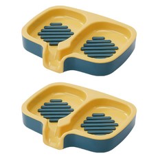 小麥購物 雙層瀝水肥皂盒 G878 160g, 黃撞藍, 2個