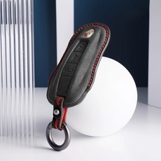CRONICLE Stitch Line 高級保時捷相容麂皮鑰匙包 鑰匙圈 A款, 黑色 紅色, STCH-POR-A-6
