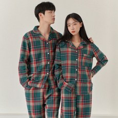 안파 커플용 웨스턴 체크 면 레이온 잠옷 파자마 세트 ANPA06