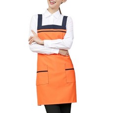 H型線條撞色圍裙, 1個, 橘色深藍條紋 AB1027