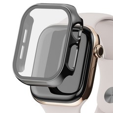 굿밸류 애플워치 풀커버 강화유리 액정보호 케이스, 블랙, 1개