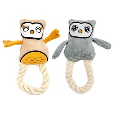 咚咚寵物 狗狗拔河遊戲玩具 拉拉貓頭鷹玩偶 2件組, 黃色, 灰色, 1套
