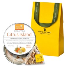 ROYAL ORCHARD Citrus Island 銀色鐵盒單包裝茶包 + 禮物盒禮品套組, 3g, 6入, 1個, 茶包+禮盒