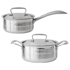 Montreux 電磁爐 316 五層不鏽鋼鍋具 2件組, 銀色, 1套, 16cm 單柄鍋 + 20cm 雙耳鍋