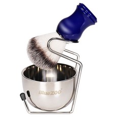 Greenual 現代男士理髮刮鬍組 藍色, 刮鬍刷 + 刮鬍碗 + 支架, 1套