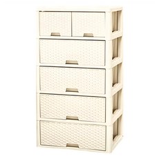 藤編加大5層抽屜櫃, 6個, 米色