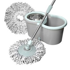 HABITY 不鏽鋼旋轉脫水桶拖把組含2條抹布 輕鬆清潔, 1組, 拖把(95.5~120 x 34cm) + 脫水桶(45 x 22 x 25.5cm)