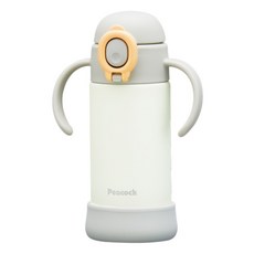 Peacock 日本孔雀 耐衝擊底座 斜握式握把 一鍵彈開吸管杯 兒童不鏽鋼保溫杯水壺, 灰色, 360ml, 1個