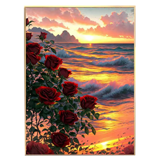 BM Design 華麗可愛鑽石畫 70 x 100 cm, 1個, 海浪與玫瑰