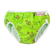 ImseVimse 超彈性防漏游泳尿褲 綠色小魚 6~8kg適用 小型 可重複使用, S, 1件