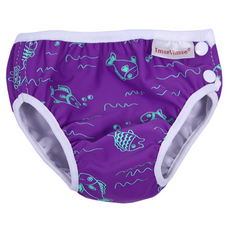 ImseVimse 瑞典超彈性防漏游泳尿褲 紫色小魚, M(7~10kg), 1件