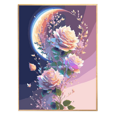 BM Design 華麗可愛鑽石畫 70 x 100 cm, 1個, 新月玫瑰
